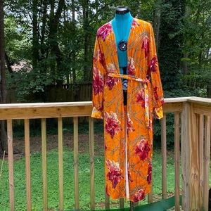 Orange “Love In” velvet kimono, size M